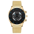Golden men's quartz watch with black dial and woven mesh strap showing date calendar - Black Dial Gold Band