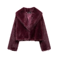 Chaqueta de piel sintética burdeos para mujer con cuello de solapa y manga larga - XS / Burdeos