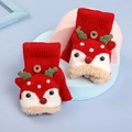 Winter knitted Christmas reindeer gloves with fleece lining and wooden buttons for children - One Size / Little Reindeer-Red