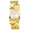 Elegant rectangular gold watch with mother of pearl dial and geometric metal chain strap - Gold Case White Dial Men