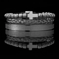Three-piece men's stainless steel bracelet set with cross pendant and Roman numeral details - Black Cross Bracelet 3-Piece Set