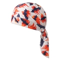 Detailed view of white durag featuring black bat and orange flame prints with long straps - Adult / White Background Bat Fire Pattern (13#)