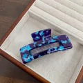 Grande pince à cheveux en acétate avec motif marbré violet et bleu pour cheveux épais - Bleu Saphir 10.5CM