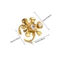 Exaggerated golden flower ring with heart crystal and pearl detail, size 25mm - Flower Design (JZ7176)