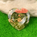 Heart-shaped worry stone crafted from green and orange textured natural crystal - Unakite
