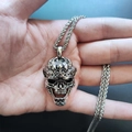 Vintage zilveren schedel hanger ketting in gothic hip hop stijl voor heren, handbeeld - Schedel + Kielketting