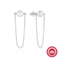 Elegant 925 sterling silver long chain earrings with lustrous white round pearls - Artificial Pearl Style (Silver)