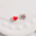 S925 sterling silver heart-shaped bead with red enamel finish for DIY jewelry - Platinum Plated Red Enamel Heart Bead