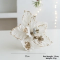Fiore di Natale artificiale bianco con glitter dorati e diametro di 22cm - Bianco