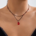 Gothic double layer necklace with black chain, red beads and blood drop crystal pendant - 09 Black+Red Double-Layer Necklace