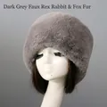 Detail of dark grey faux fur winter hat showing thick plush texture and soft material - Dark Grey Faux Rex Rabbit Fox