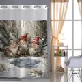 Détails du rideau de douche de Noël avec motifs nains et anneaux métalliques - Nain de Noël / 181x188cm