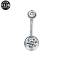 Silver ASTM F136 titanium belly ring with double clear round cubic zirconia gems - Double CZ Style / Silver