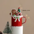 Christmas Gingerbread Man and Tree in Red Cup Ornament, Height 11cm Festive Decor - Gingerbread Man Cup Ornament