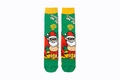 Details von grünen Baumwollsocken mit sommerlichem Weihnachtsmann- und Ananasmuster - Surfender Weihnachtsmann Stil (A1492)