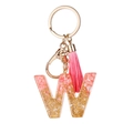 Letter W resin keychain with pink stone gold foil and tassel for fashion handbag - Pink Gold Foil W