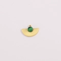 Gold fan-shaped pendant with green center stone for DIY jewelry making and craft charm - Fan Shaped Green Gemstone