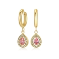 Orecchini con pendente a goccia rosa, zirconi bianchi e ganci dorati di alta classe - Tono Oro Zirconia Rosa
