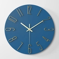 Reloj de pared moderno de 12 pulgadas con textura de madera azul y números 3D dorados - Esfera Azul Oro Champán