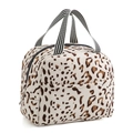 Sac à déjeuner isotherme à motif léopard marron avec poignées rayées noires et blanches - Beige