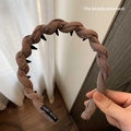 Brown twisted fabric headband with anti-slip inner teeth and handmade label detail - Braided Twist Style (FG693) / Brown
