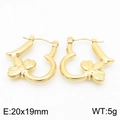Pendientes de corazón en acero inoxidable dorado con abeja y flor, talla 20x19mm - Dorado