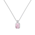 S925 sterling silver necklace featuring an octagonal pink gemstone pendant on a fine chain - White Gold Pink Rhinestone (DY190930-S-W-PK)