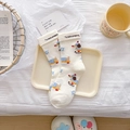 Korean style white mid-calf socks featuring cute cartoon puppy print and folded cuffs - Rolled Edge Skateboard Dog