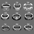 Nine styles of vintage silver stainless steel hoop earrings with textured geometric patterns - Style 5 / Silver