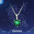 S925 sterling silver Gemini necklace with heart-shaped emerald green gemstone pendant - May: Emerald / Gemini
