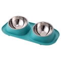 Double pet feeding bowl with teal anti-splash base and stainless steel inserts - Green (Stainless Steel Bowl) / 41*22.5*8.5cm