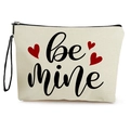 Be Mine heart print canvas makeup bag in beige with black wristlet strap and zipper - Style 1 (be mine Print)