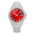 Luxury hip-hop watch featuring a red radiant dial with full diamond settings and Arabic numerals - Silver Case Red Dial