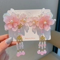 Traditional pink floral hair clips with beaded tassels for girls Hanfu accessories - Changxiangsi Pink Clips