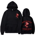 Black cherry print hoodie featuring front and back graphic designs with kangaroo pocket - S / Black Slogan