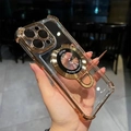 Custodia trasparente iPhone 17 con bordi dorati e supporto ad anello magnetico - Oro / iPhone 12