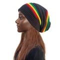 Winter knitted Rasta beanie hat with red, yellow and green stripes on black for adults - Adult One Size / Rasta Stripes Black
