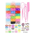Kids hair accessory kit with 24 colors of rubber bands, pink styling tools and DIY stickers - 1800PCS-TZ12 Boxed Set