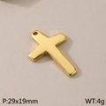 Polished 18K gold stainless steel cross pendant in minimalist vintage style, 29x19mm size - Polished Simple Cross(KLJ5628-Z)