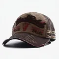 Vintage distressed baseball cap in brown washed cotton with Black Rebel embroidery - Adjustable / Tan Dark Brown Patchwork (Bull Style)