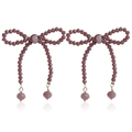 Handcrafted bow-shaped beaded earrings in vintage dusty pink with faux pearls - ZW1813 Gold-Grey Pink Beaded