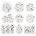 Juego de 9 moldes de silicona blanca con diseños de margaritas rosas y hojas de mariposa - Colección de Nueve Piezas Plantas Mariposas (Gris)