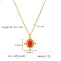 Dettaglio della collana in titanio dorato con gemma rossa ovale e misure di dimensione - Rosso(HC-N40140-RD)