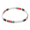 Bohemian elastic Tila bracelet with ivory, orange, and turquoise rectangular beads - Ivory/Orange/Turquoise/Bronze/Grey