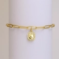 18k gold plated paperclip chain bracelet featuring a square initial C charm with zircons - Letter C