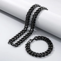 Parure de bijoux en acier titane noir avec collier gourmette et bracelet assorti - Bracelet 20CM / 13mm Noir
