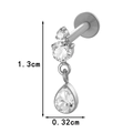 Titanium labret stud with vertical cubic zirconia and teardrop charm in 1.3cm size - Mix Marquise Teardrop Dangle (T2528-6# Silver)
