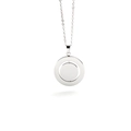 Macro detail of rotating silver stainless steel double circle pendant with smooth finish - Necklace / Silver Necklace