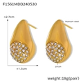 Macro detail of teardrop zircon earrings in 18K gold plated stainless steel - F1561-Gold Inlaid Zircon