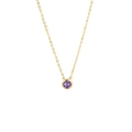 Detailansicht einer Goldkette mit einem runden, lila Zirkonia-Anhänger in Zargenfassung - Gold - Februar (Lila)